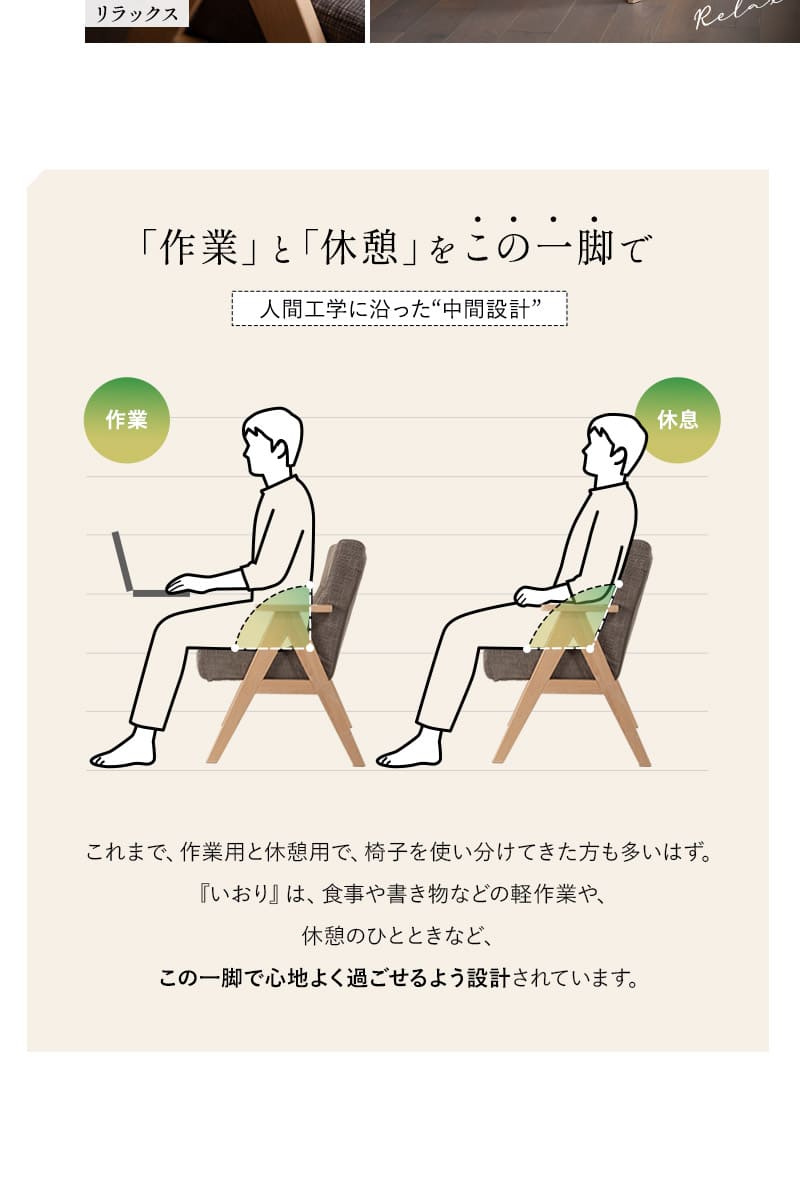 少し休むための椅子 ダイニングチェア 高座椅子 肘掛け付き 完成品 iori