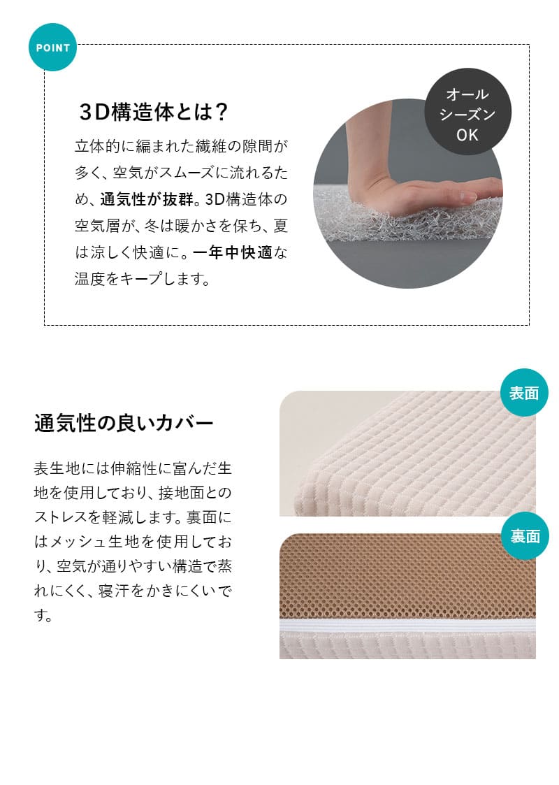 EMOOR（エムール） マットレス シングル 三つ折り 折りたたみ 3D構造体