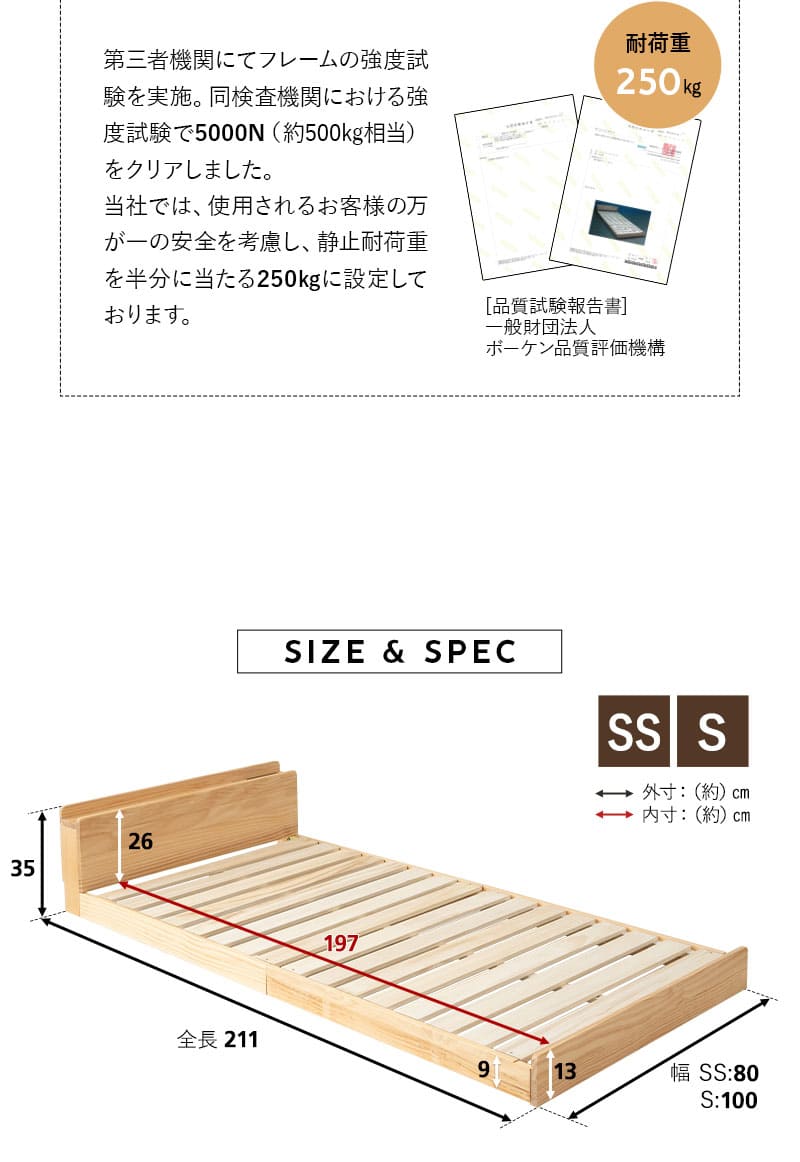 すのこベッド ベッドフレーム ローベッド 連結可能 ファミリーサイズ 木製 ヘッドボード コンセント TOKONE