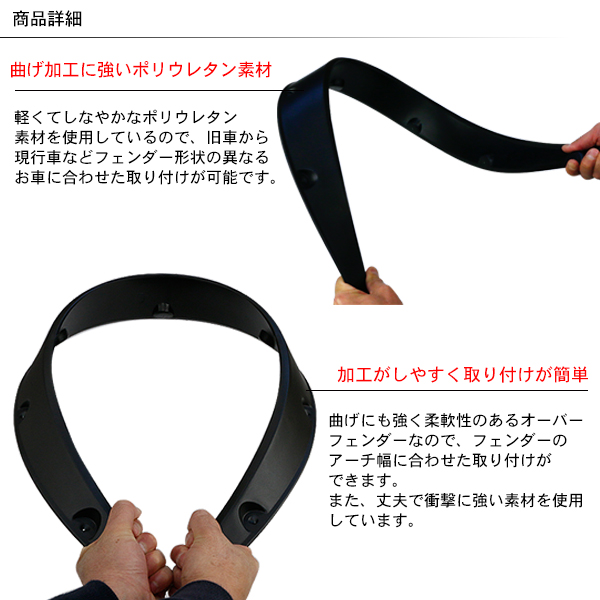汎用 オーバーフェンダー 厚さ45mm 未塗装 4枚セット エアロ