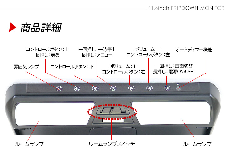 ハイエース200系 フリップダウンモニター 11.6インチ 1920×1080pixel