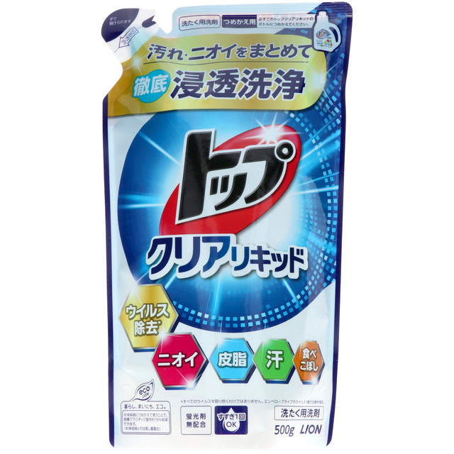 トップ クリアリキッド 部屋干し 洗濯洗剤 つめかえ用 まとめ売り トップ（LION） ライオン LION トップ クリアリキッド つめかえ用 500g