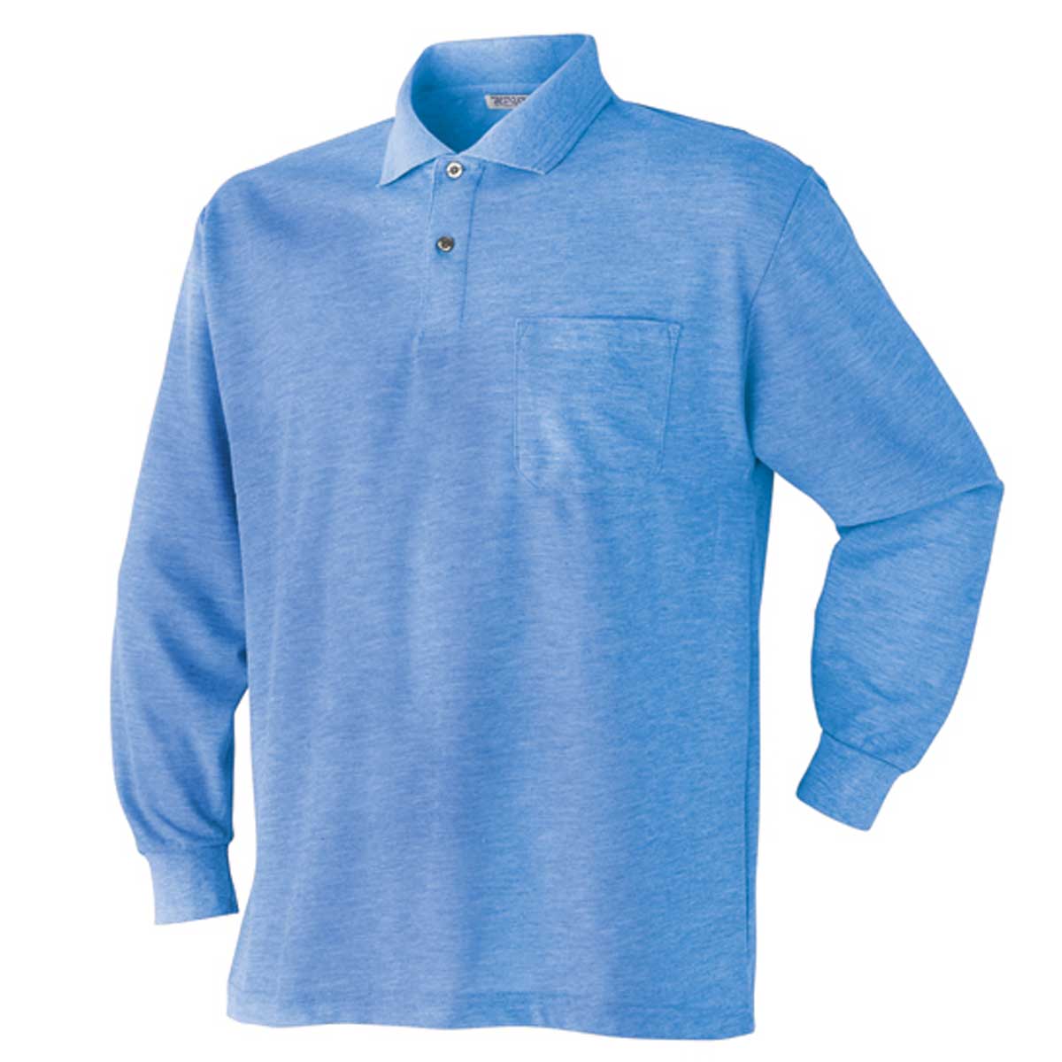 ポロシャツ メンズ 青 空色 長袖 胸ポケット