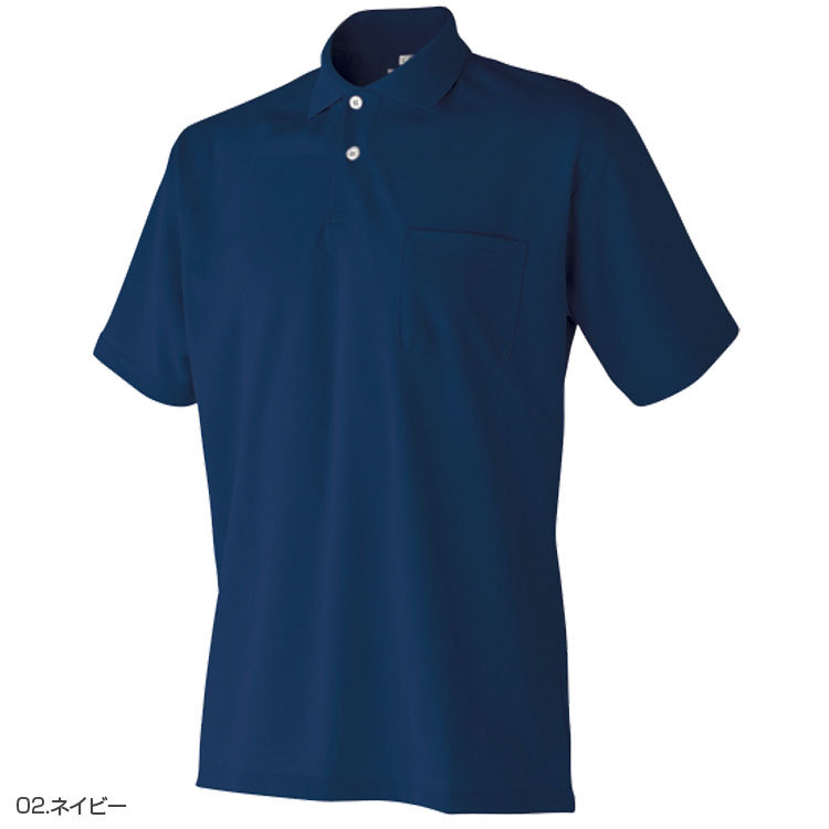 メンズ 半袖ポロシャツ 吸汗 速乾 胸ポケット 作業用 ゴルフ 紺色 