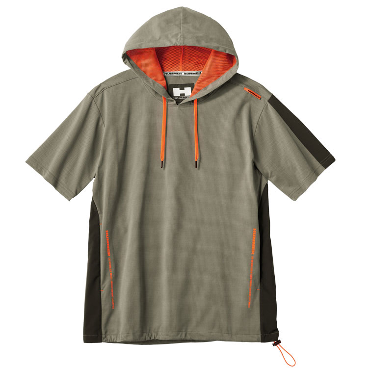 HUMMER 作業着 パーカー メンズ 半袖 夏用 ストレッチ 作業服 速乾