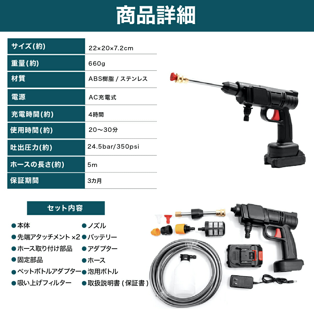 充電式 高圧洗浄機 DL-YU276 デジタルランド コードレス コンパクト 軽い パワフル水圧 掃除 洗車 水やり 高圧 家庭用 外壁 そうじ 庭  園芸 小型 洗浄力 : g11722-0000 : 便利な雑貨屋アットケア - 通販 - Yahoo!ショッピング