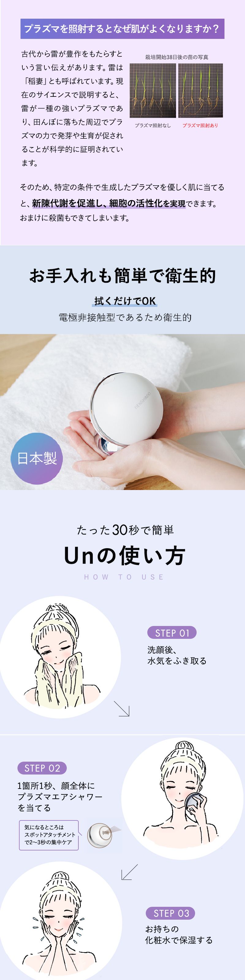 プラズマシャワー美顔器 un UN01-W DENSHINDO 傳心堂 美顔器 顔