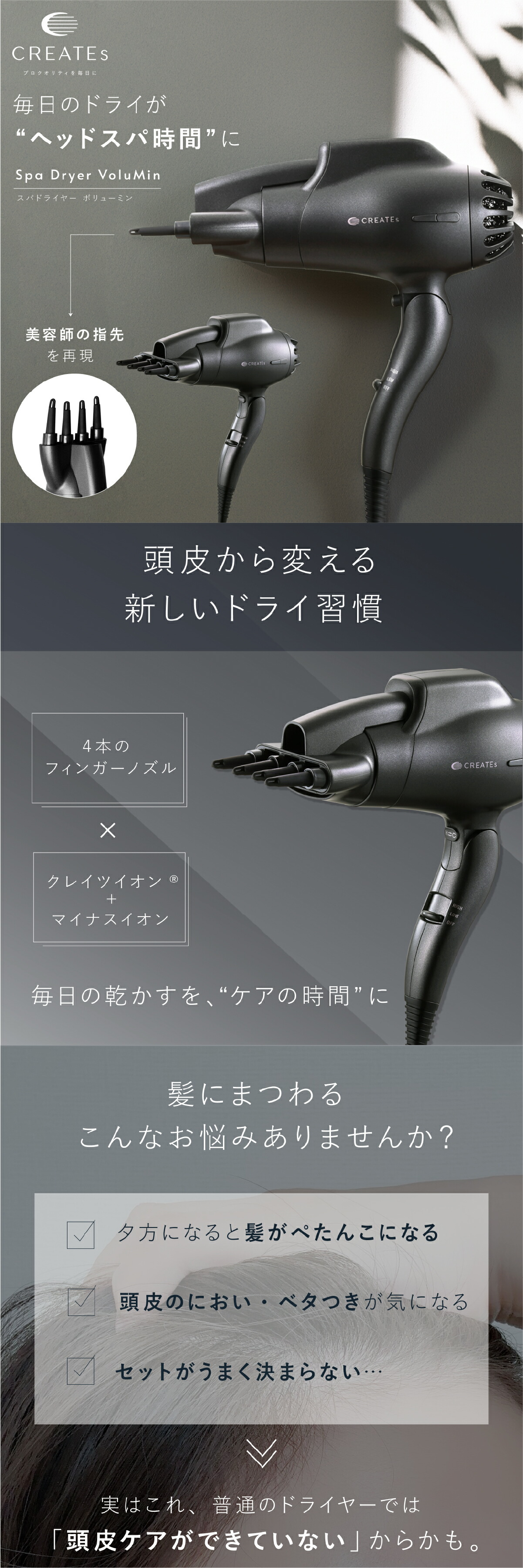 クレイツ スパドライヤー ボリューミン 根元立ち上げ 大風量 くし付き
