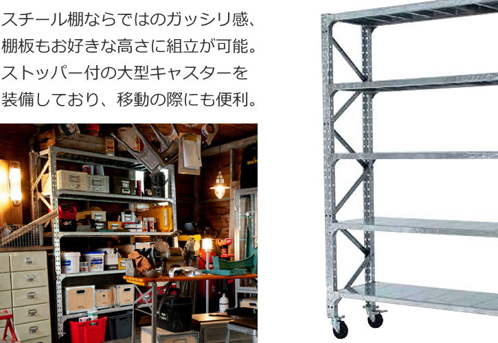 スチールラック メタルシェルフ ディスプレイ 什器 収納棚 キャスター