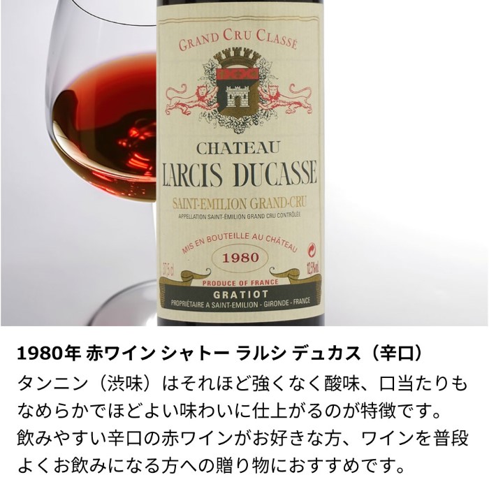 1980年 生まれ年 赤ワイン シャトー ラルシ デュカス 375ml 辛口 昭和55年 男性 女性 誕生日プレゼント ワインセット 紙製の化粧箱入_1