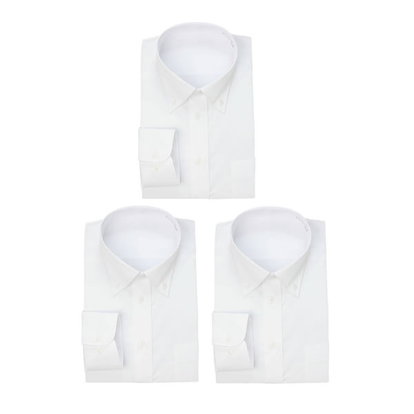 ワイシャツ 3枚 セット 白 メンズ 長袖 標準体 レギュラー衿 ボタンダウン ノーマル ホワイト ...