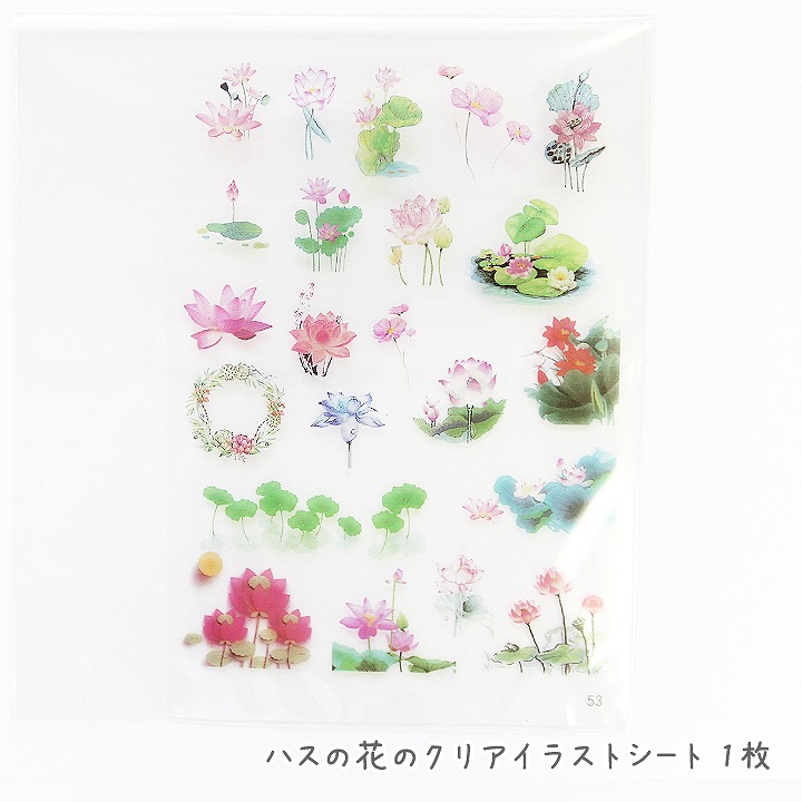 ハスの花のクリアイラストシート 1枚 レジン封入パーツ デザイン 