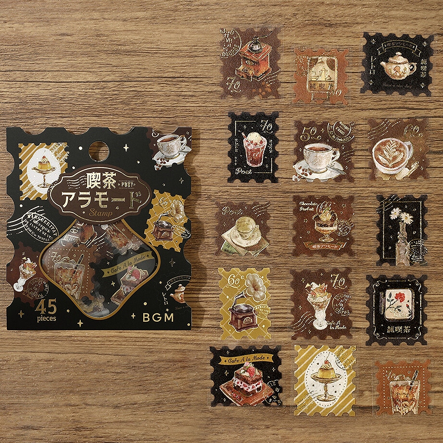 BGM クリアシール 喫茶アラモード・郵便局 箔押しフレークシール 全4種