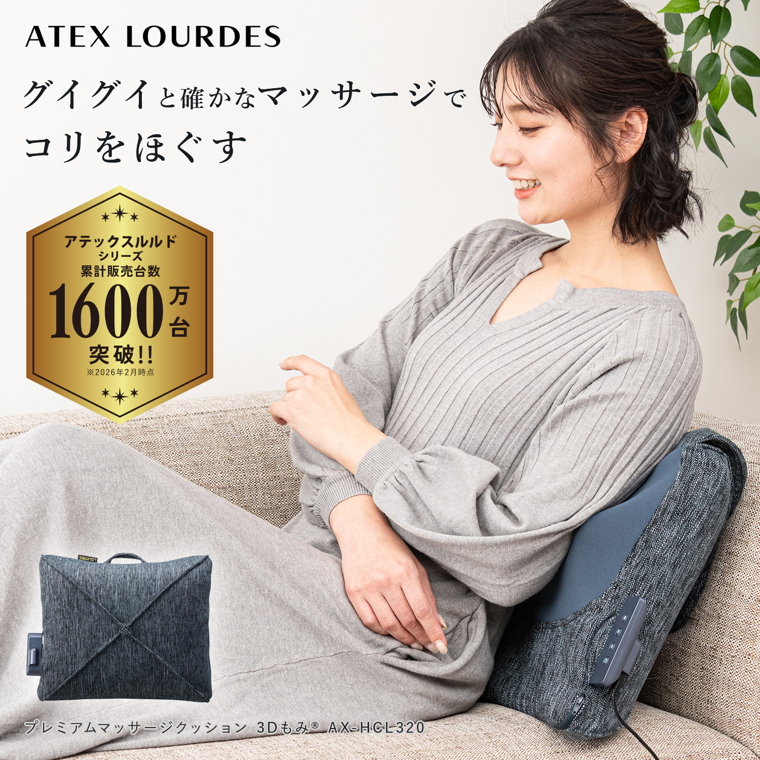 プレミアムマッサージクッション 3Dもみ〓 AX-HCL320