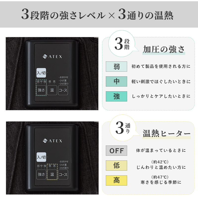 3段階の強さレベル×3通りの温熱