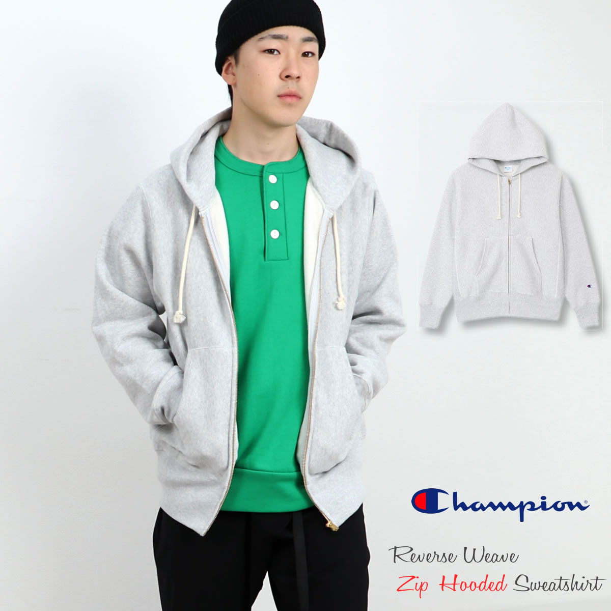 ジップパーカー チャンピオン リバースウィーブ Champion ジップフーデッドスウェットシャツ C3-Y134 フードパーカーREVERSE WEAVE トレーナー｜atforest｜02