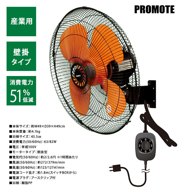 プロモート PROMOTE eco工場扇 壁掛扇 PE-435K [省エネタイプで電気代