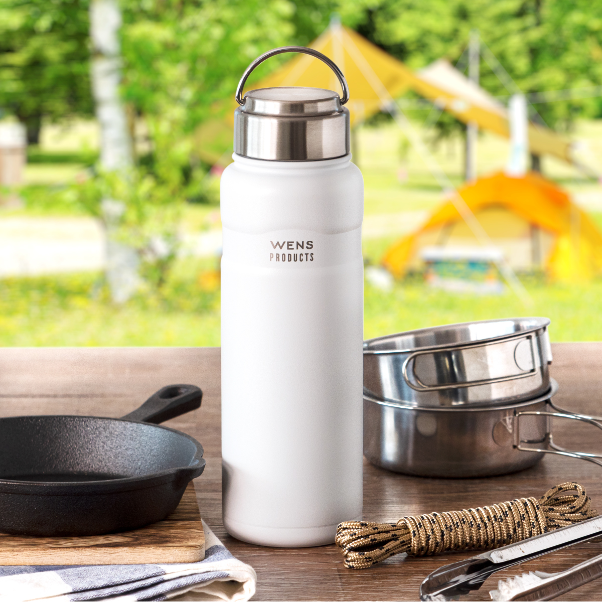 WENS 水筒 700ml 保温 保冷 ハンドル付き スクリューボトル アウトドア