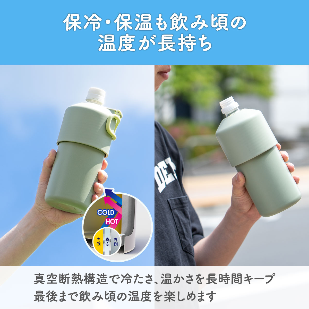 アトラス ペットボトルホルダー 水筒 保冷 保温 角形ペッドボトル対応 ペットボトルクーラー 500ml 650ml 真空断熱 折りたたみ 熱中症対策 水分補給 ABIB-E2 | Atlas（キッチン、日用品） | 11