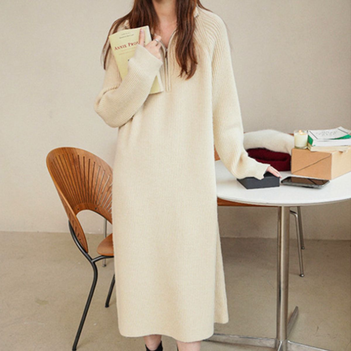 Belle Cie（ベルシー） ハーフジップ ニットワンピース レディース