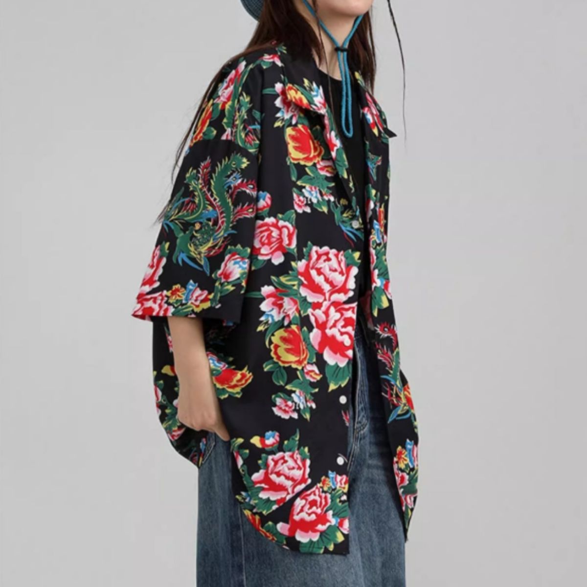 レトロ花柄シャツ レディース 半袖 花柄シャツ オーバーサイズ アロハ 