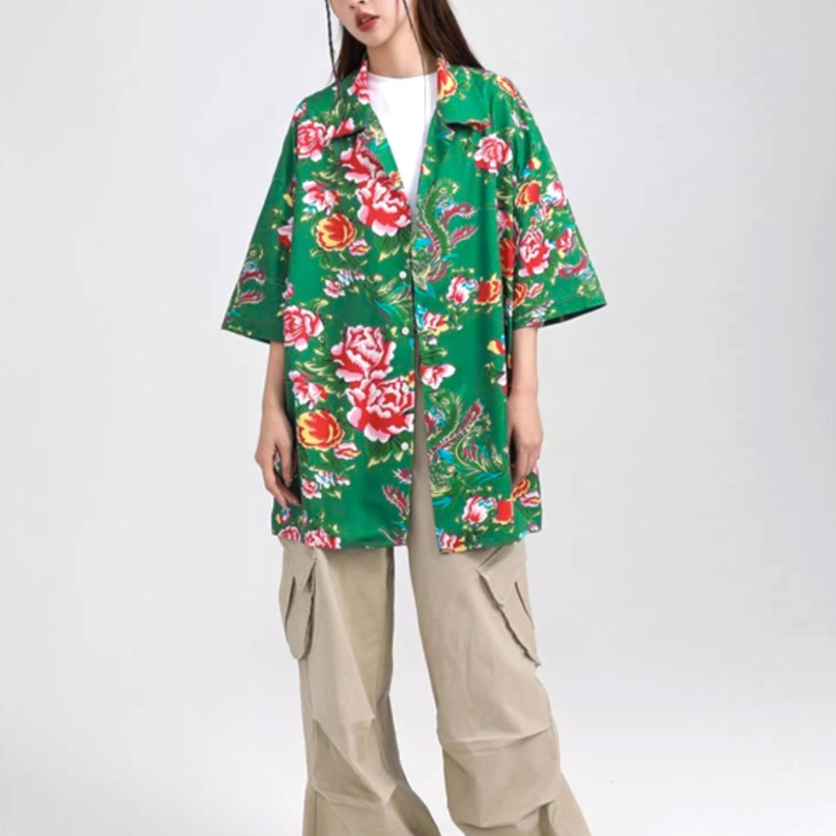 レトロ花柄シャツ レディース 半袖 花柄シャツ オーバーサイズ アロハ