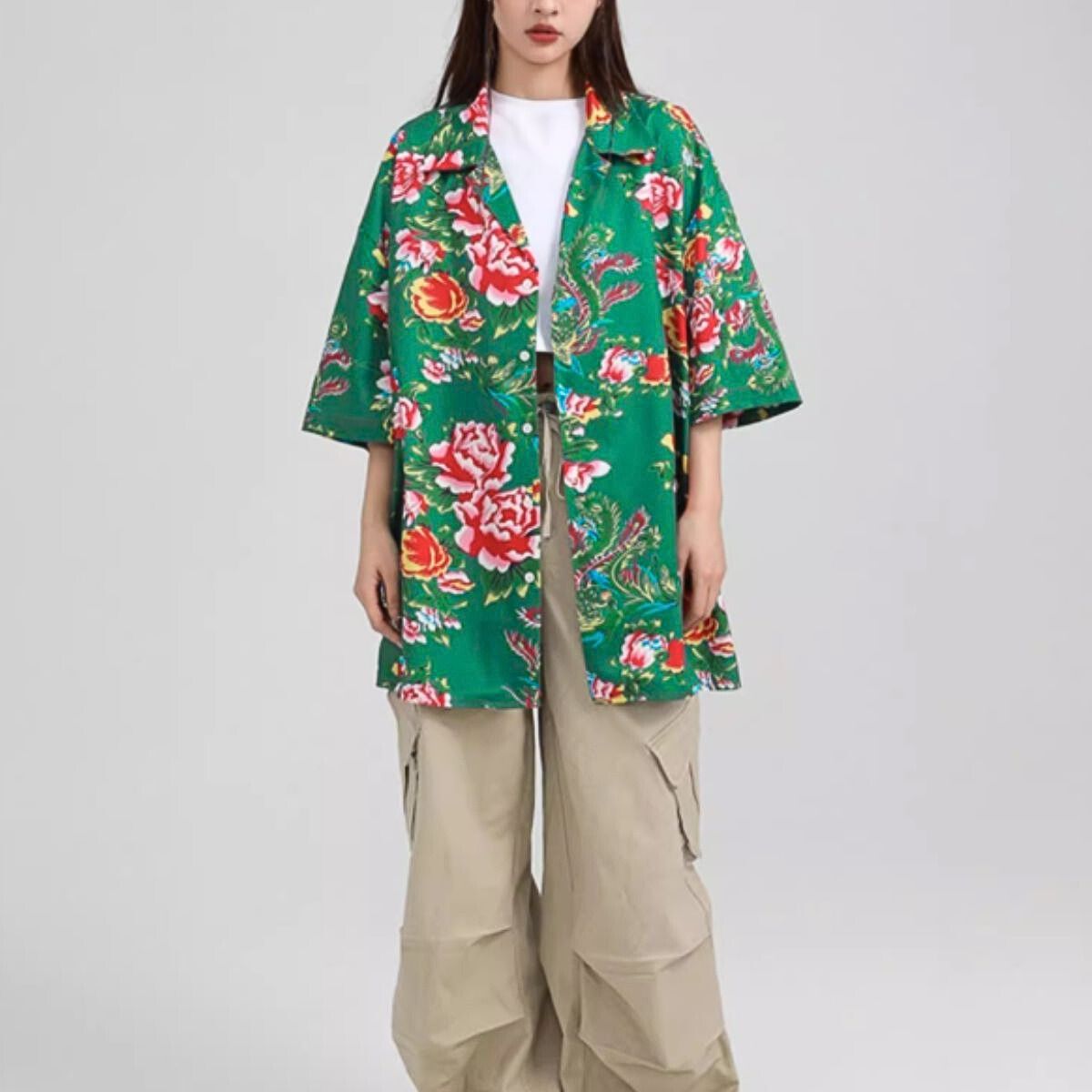 レトロ花柄シャツ レディース 半袖 花柄シャツ オーバーサイズ アロハ 