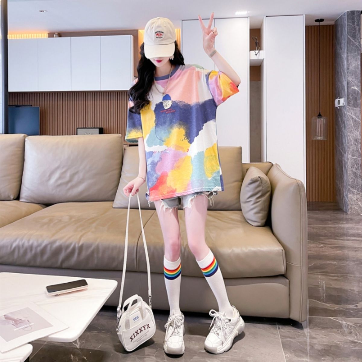 Belle Cie（ベルシー） Tシャツ トップス 半袖 タイダイ 柄 絞り 水彩 