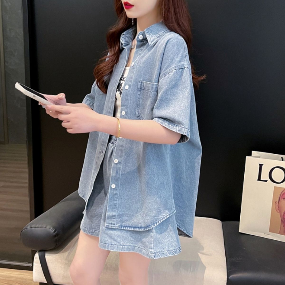 Belle Cie デニム セットアップ 半袖 ショートパンツ ショーパン