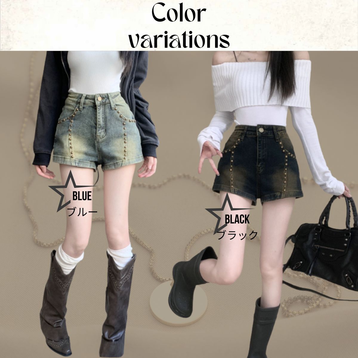 y2k ファッション（レディースショート、ハーフパンツ）（色