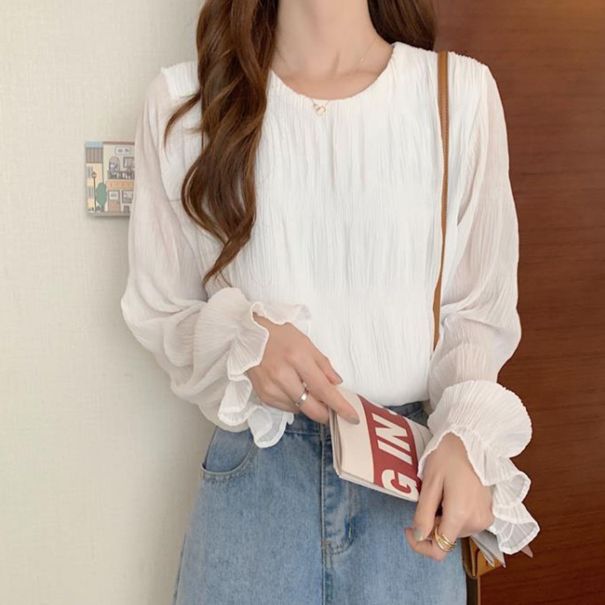 Belle Cie（ベルシー） シフォンブラウス 長袖 シアートップス 立体感 