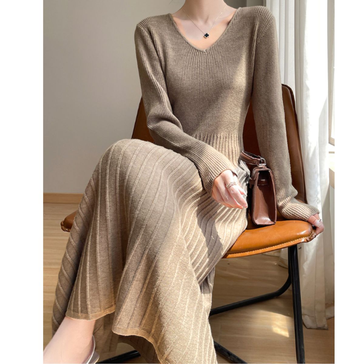 COYSEIO ニット ワンピース 韓国 SOFT BELL KNIT Belle Cie（ベルシー） ニット ワンピース ニットワンピ リブ Vネック