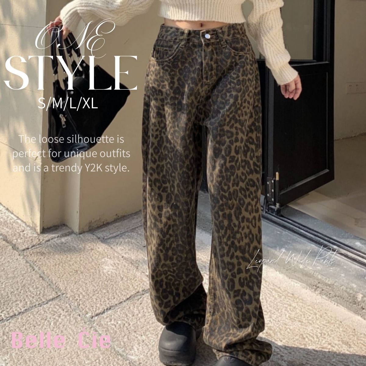 2000's archive side豹柄 buggy slacks y2k Belle Cie（ベルシー） ワイドパンツ レオパード 豹 ヒョウ 柄パン