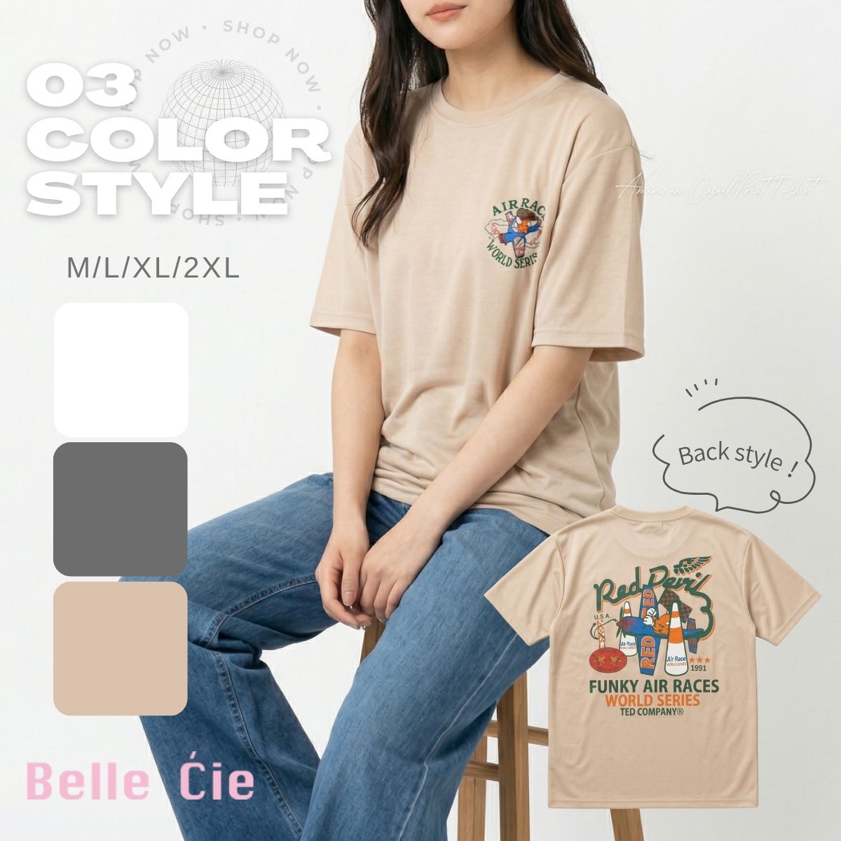 Belle Cie（ベルシー） Tシャツ 半袖 5分袖 レトロ アメカジ バック 
