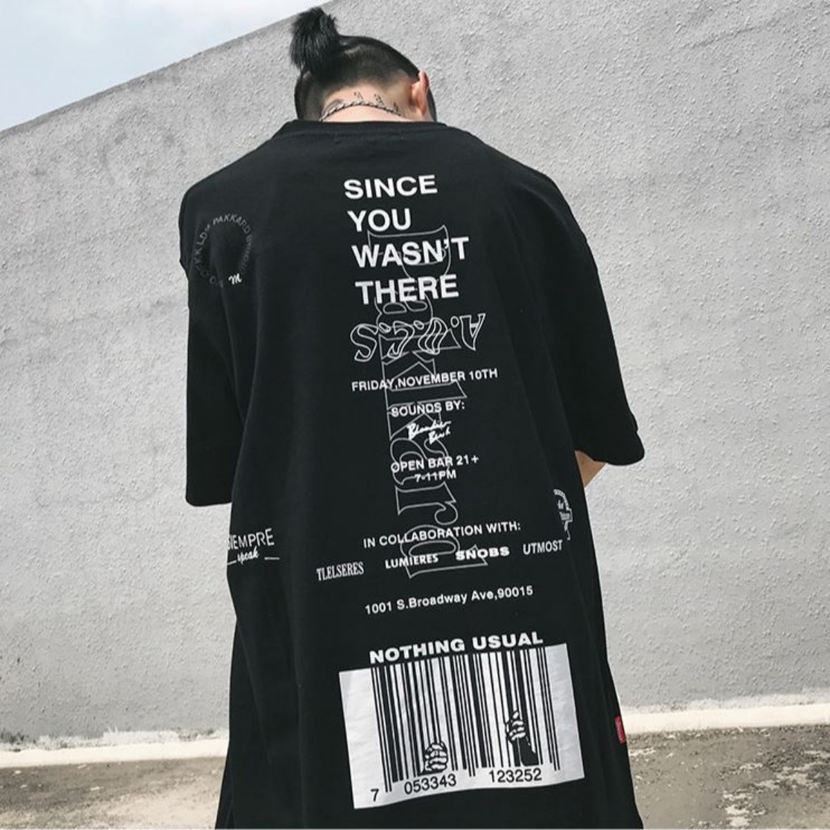 バーコードプリント ビッグTシャツ メンズ 韓国ファッション ストリート トップス カットソー