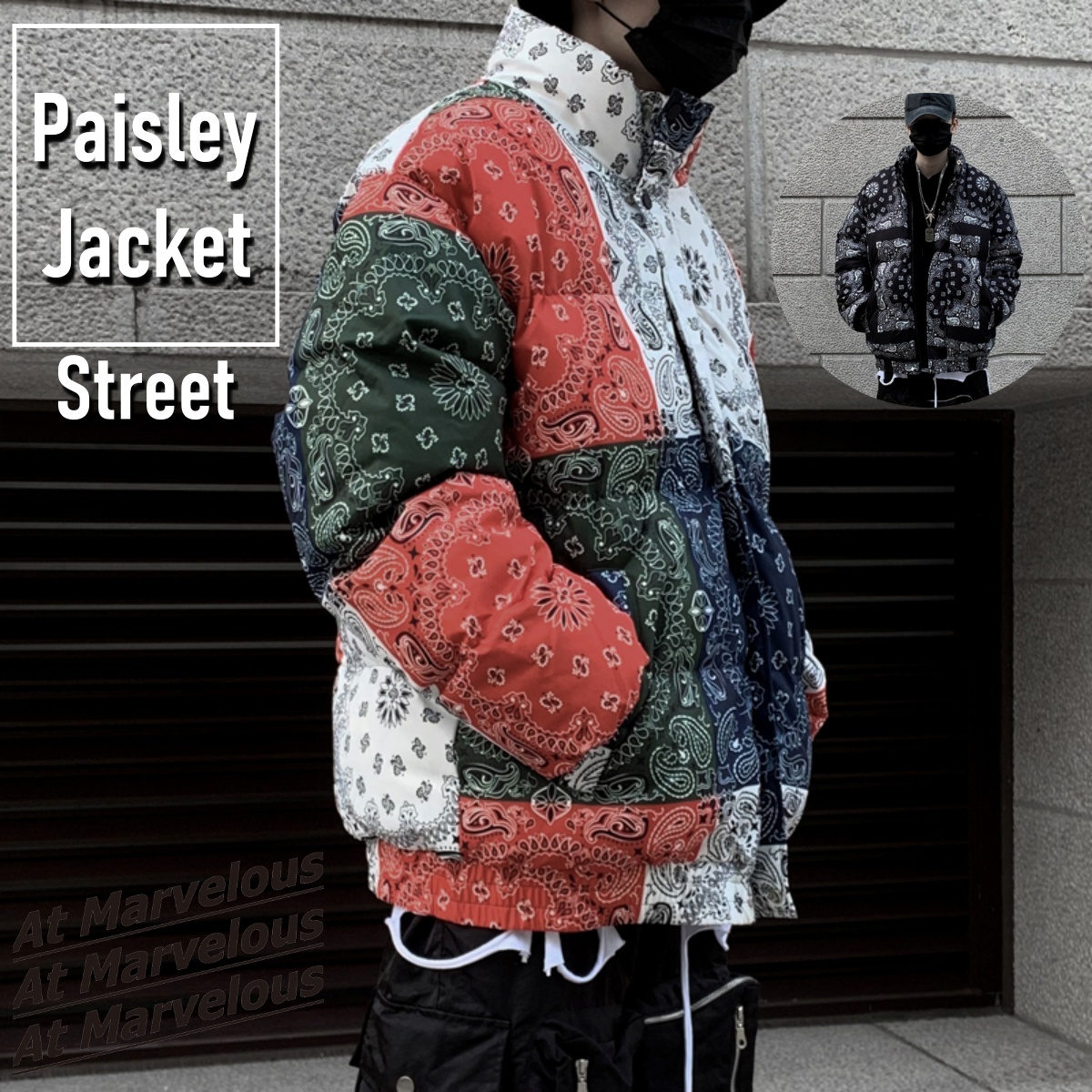 ペイズリー 中綿ブルゾン ジャケット メンズ ストリートファッション 