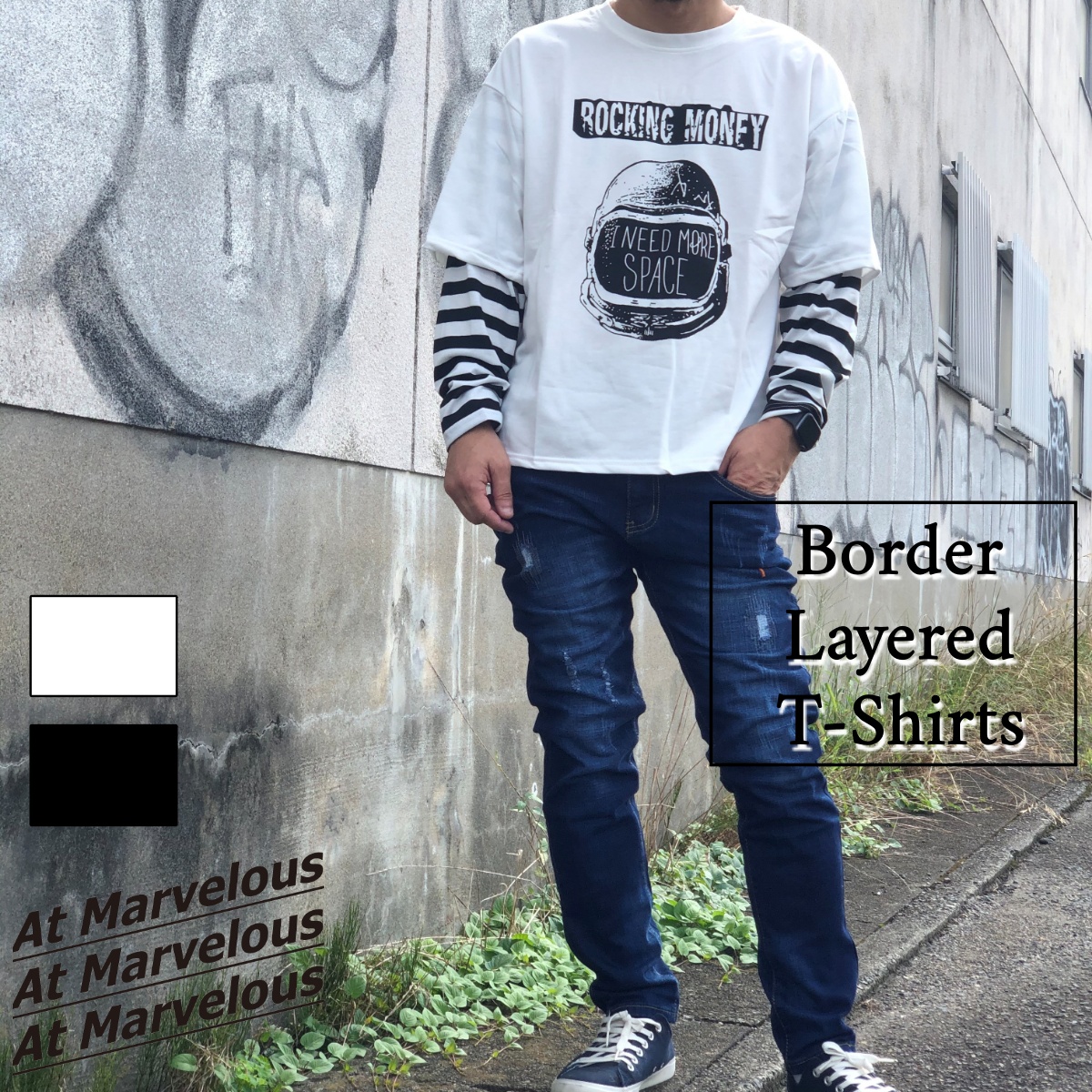 At Marvelous（アットマーベラス） ボーダーレイヤードTシャツ メンズ