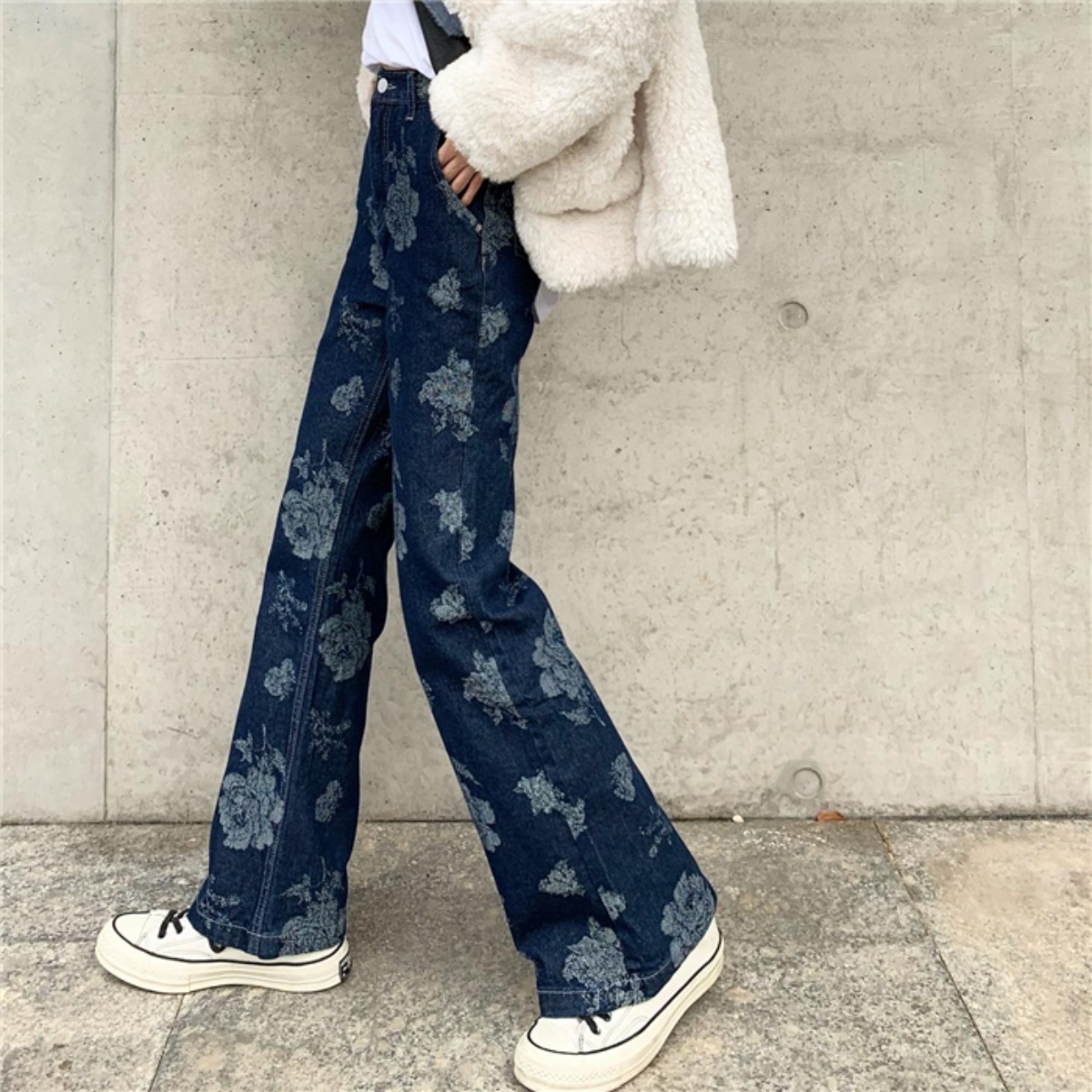 Belle Cie フラワージャカード フレアデニムパンツ レディース Belle Cie フラワージャカード フレアデニムパンツ レディース
