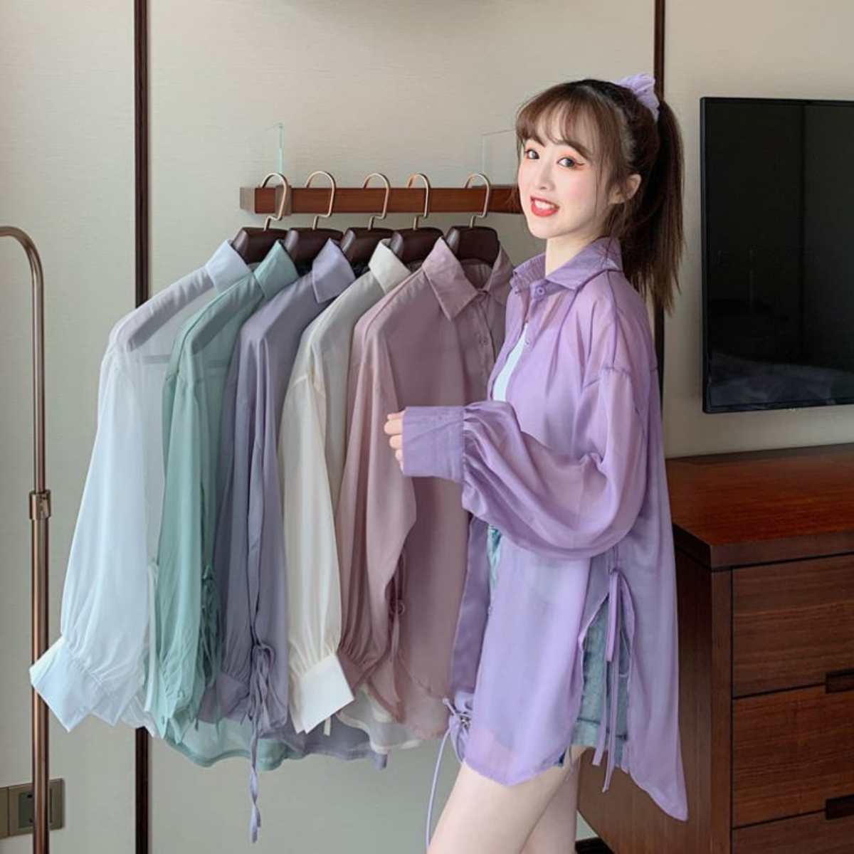 シアーシャツ トップス レディース 韓国ファッション 長袖 春服 