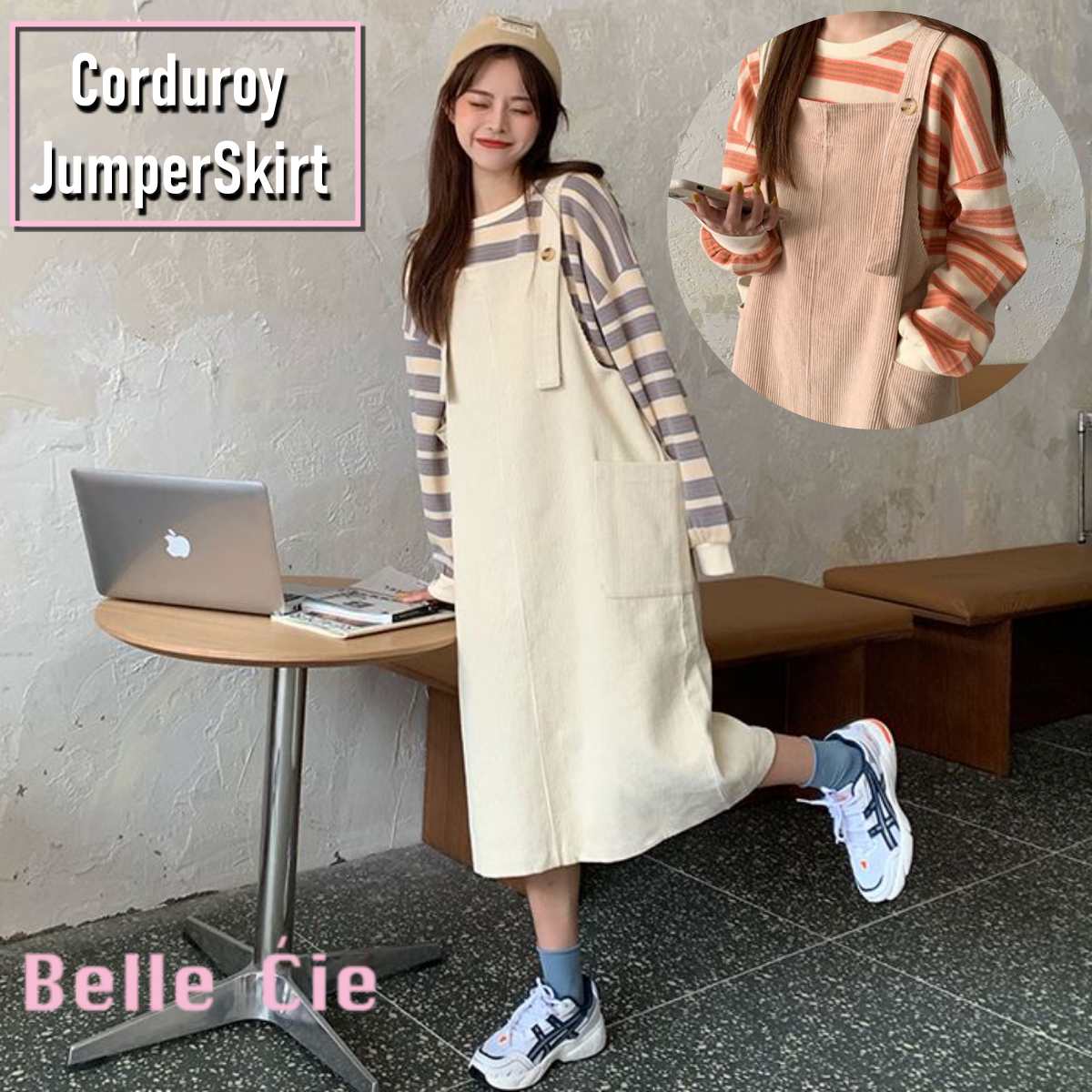 ハンドメイドおしゃれ大人可愛い ジャンスカエプロン細コーディロイ 6042_1.jpg