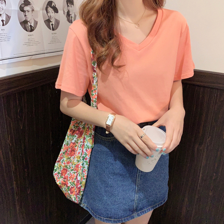 Vネック Tシャツ レディース 半袖 シンプル 半そで トップス カットソー