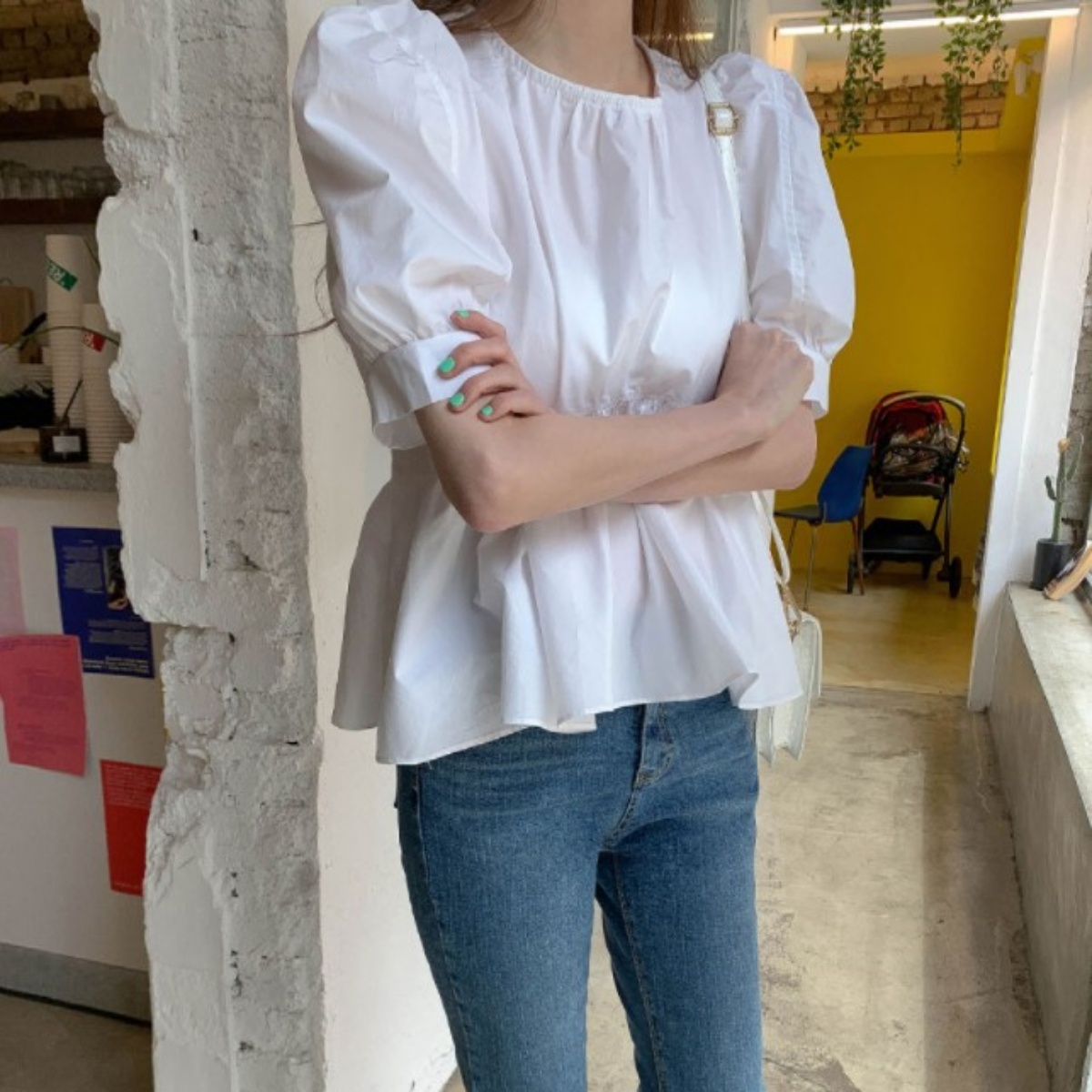 Belle Cie パフスリーブ フレア スモック レディース ペプラム 