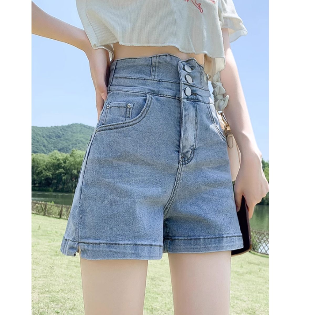 ショートパンツ ホットパンツ デニム ツイル ボトム ミニ レディース 韓国ファッション シンプル ...