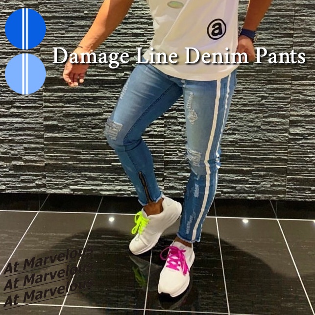 ダメージジーンズ ライン デニム スキニーパンツ メンズ 大きいサイズ ストリートファッション ブランド Gパン ジーンズ ズボン｜atmarvelous｜04