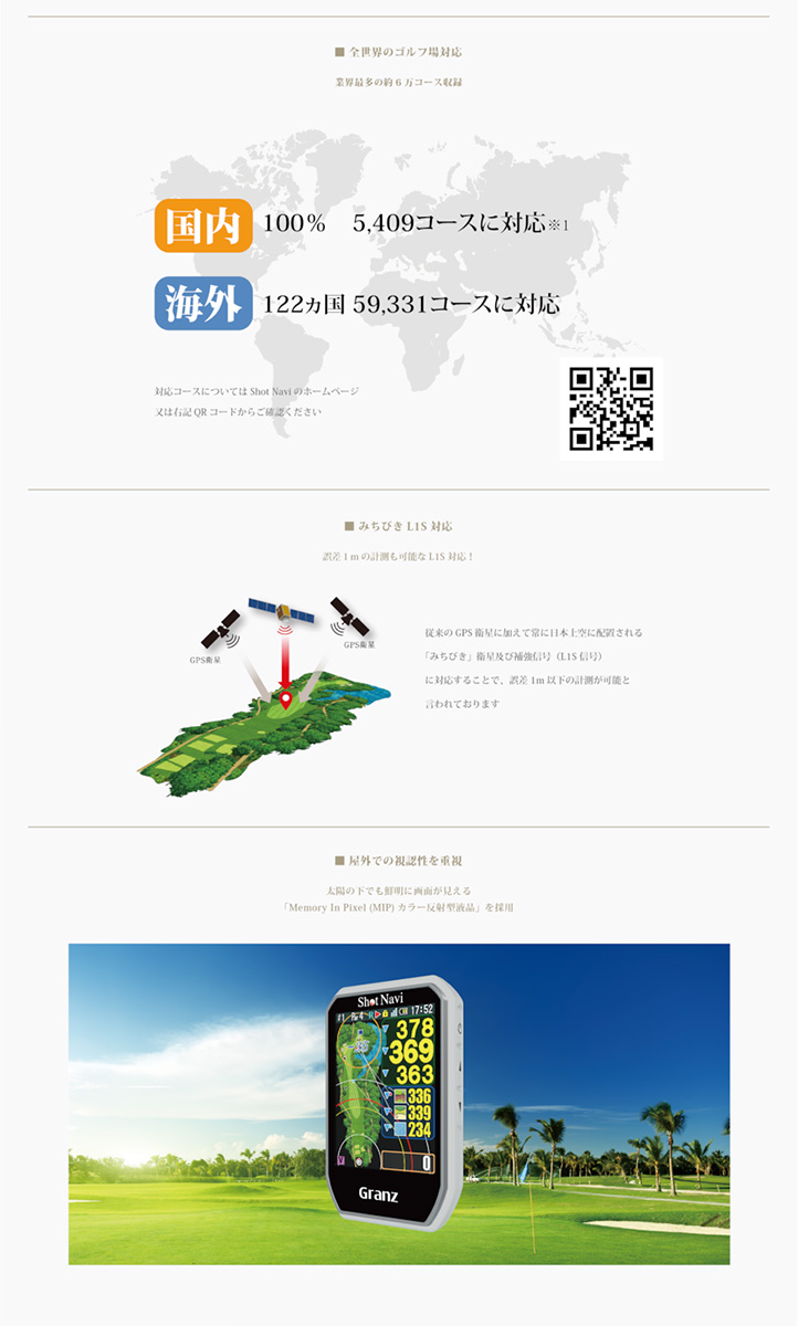 ShotNavi（ショットナビ） Granz 携帯型 GPSナビ ブラック ホワイト