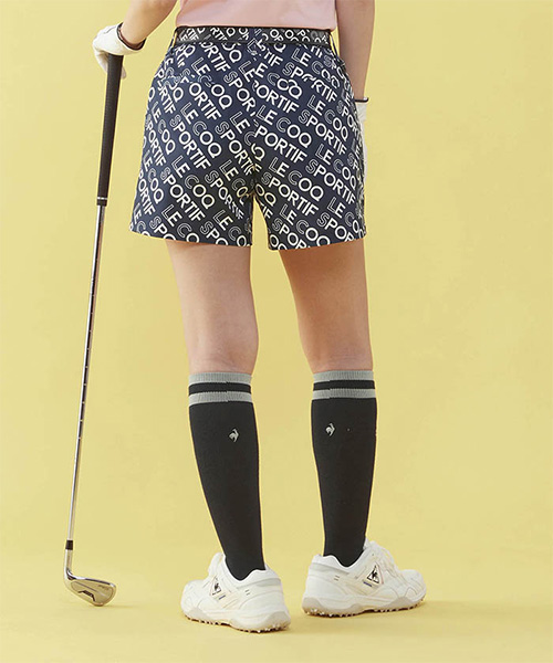 「レディース/送料無料/クリアランス/ホワイトのみ」ルコック ゴルフ QGWVJD51 ロゴ柄 ショート パンツ ゴルフウェア