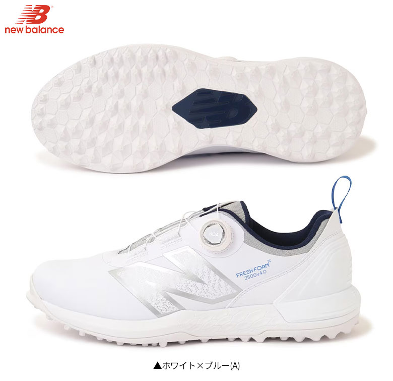 ニューバランス UGS2500 Fresh Foam X 2500 v4 SL BOA スパイクレス ゴルフシューズ ホワイト×ブルー