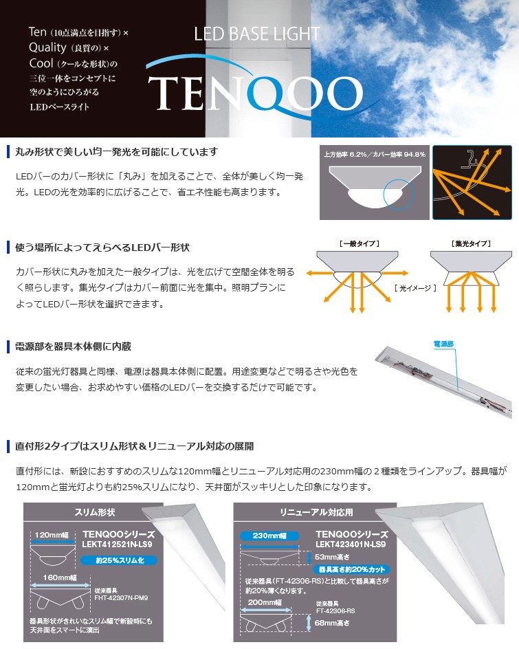 TOSHIBA（東芝） LED蛍光灯器具一体型 直管 直付40w形 120cm : LED照明