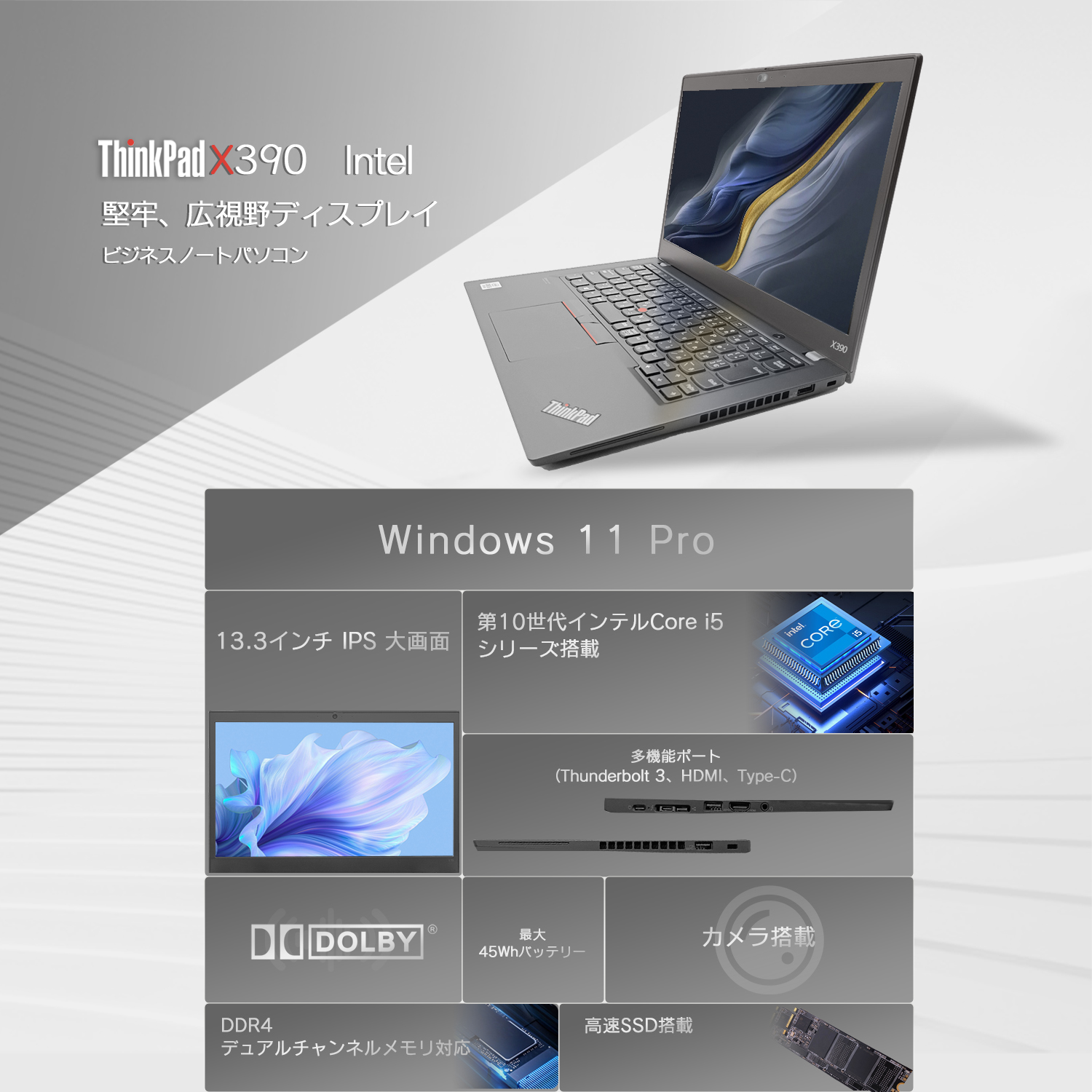 ThinkPad X 中古ノートパソコンlenovo thinkpad x390 第10世代 Core i5