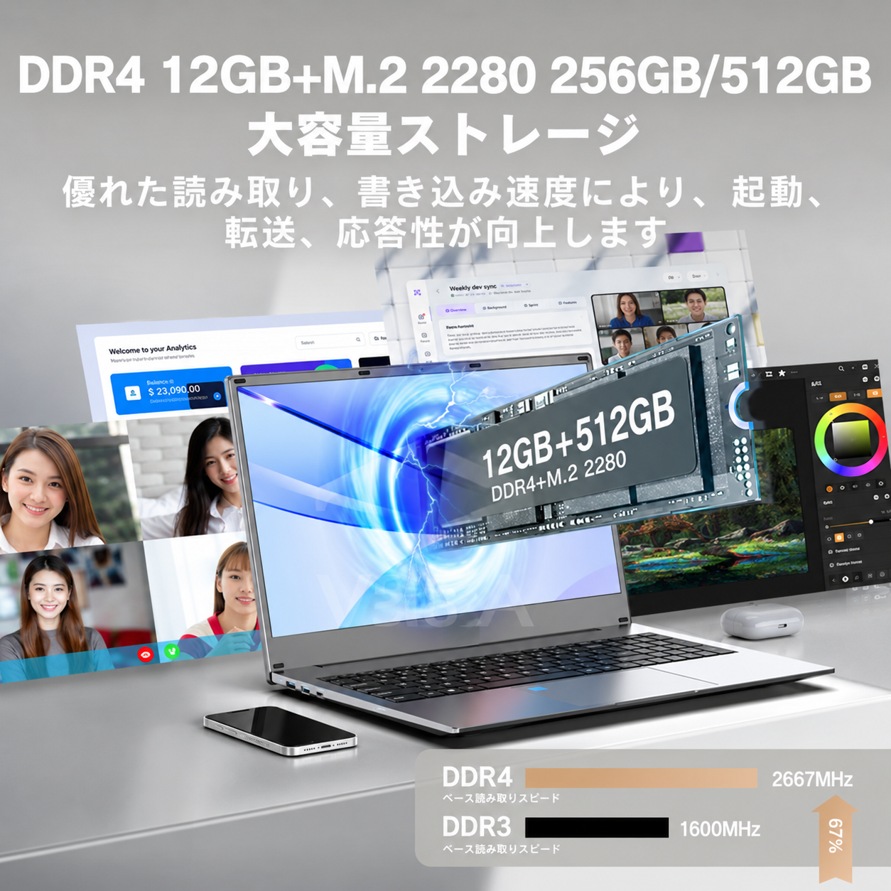 VETESA 新品ノートパソコン 15.6インチ Windows11 Office搭載 FHD